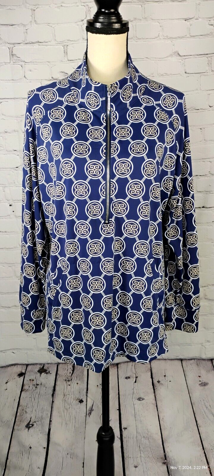 Lulu B Athletic Top Long Sleeve 1/2 Zip Geometric UPF 50+ Pocket Stretch XL