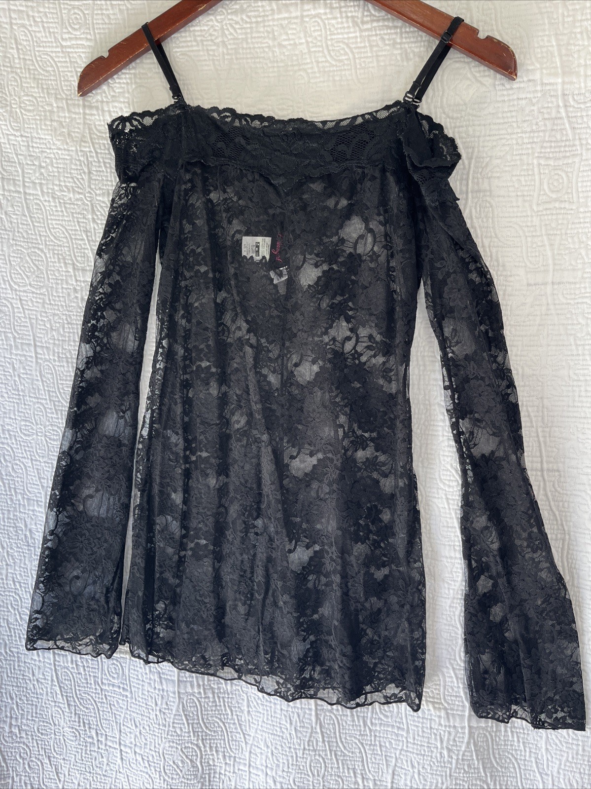 Dreamgirl Black Lace Sheer Shirt Small Off Shoulder Tattoo Top Witchy Whimsigoth
