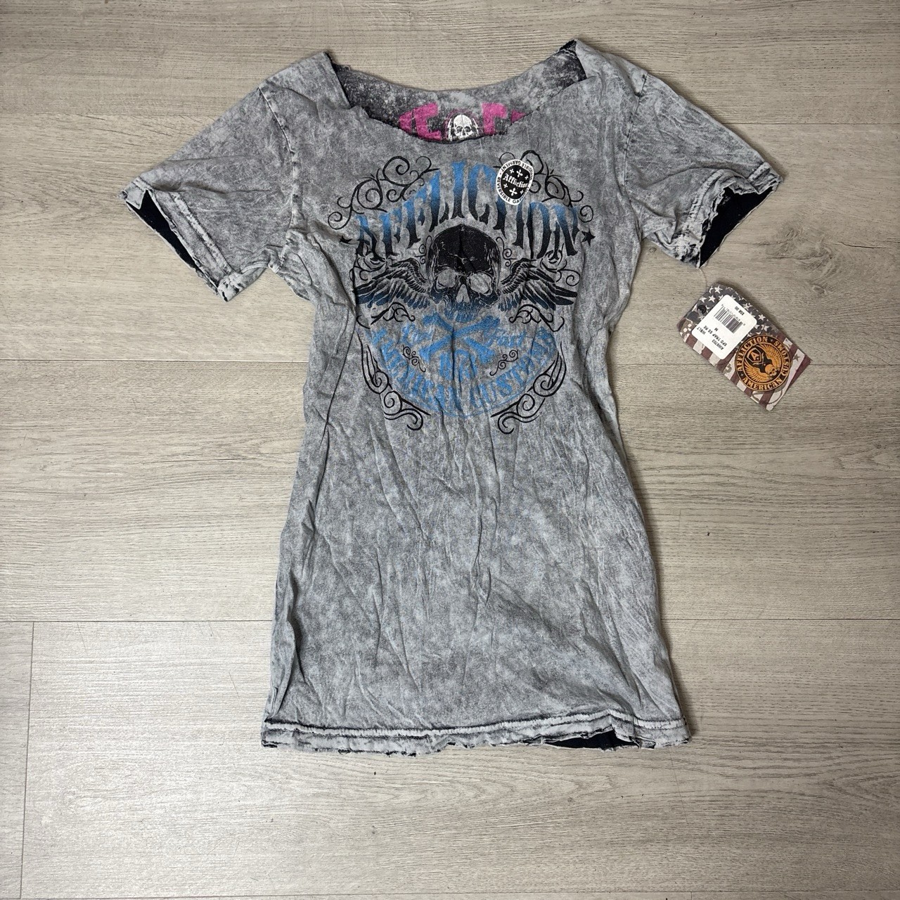 Vintage 2000s Y2K Affliction Cut Reversible Over The Shoulder Live Fast Top