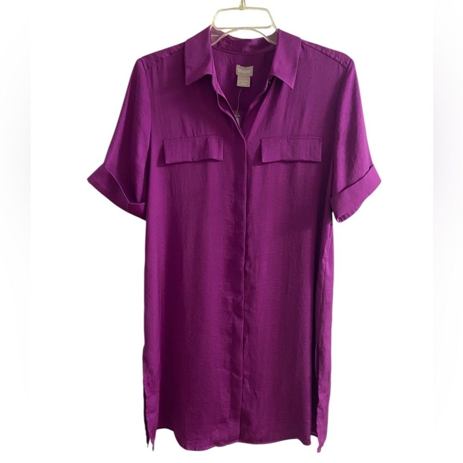 Chico’s tunic shirt button front sparkling grape Medium NWT