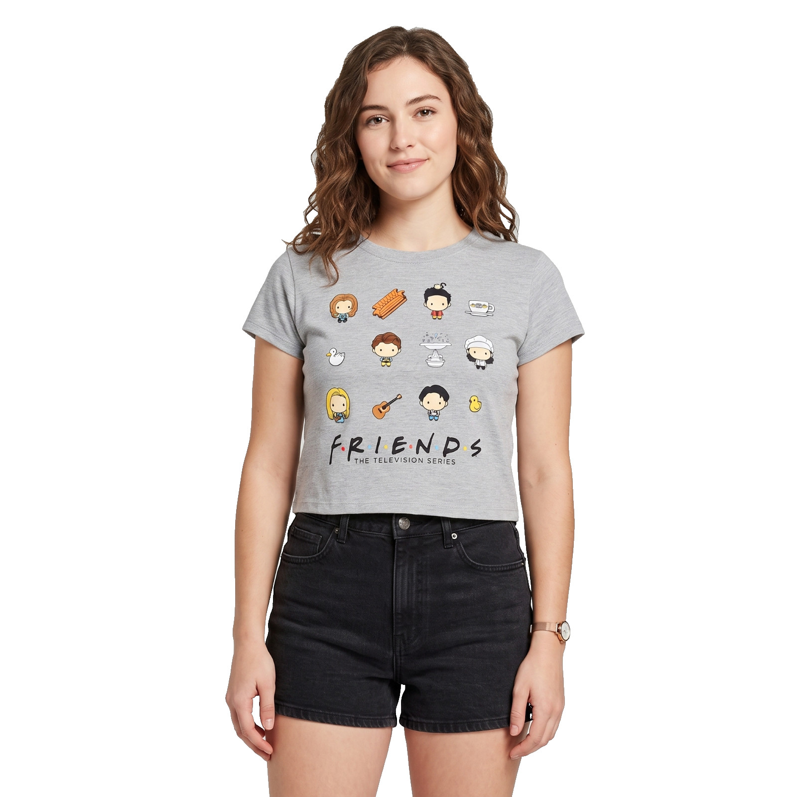 Friends The TV Series Juniors Chibi Rachel, Ross, Monica Crop Top Shirt NWT S-XL