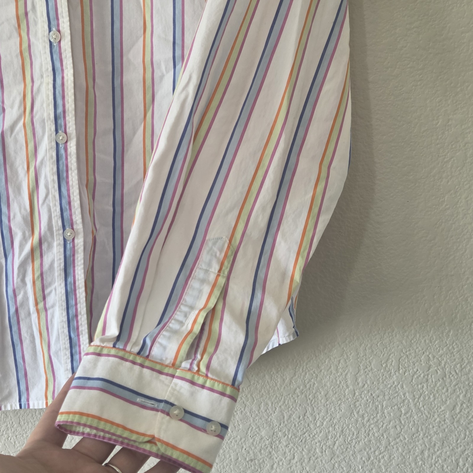Vtg Ralph Lauren Women’s Rainbow Candy Stripe Button Up Shirt Size L 90s Preppy