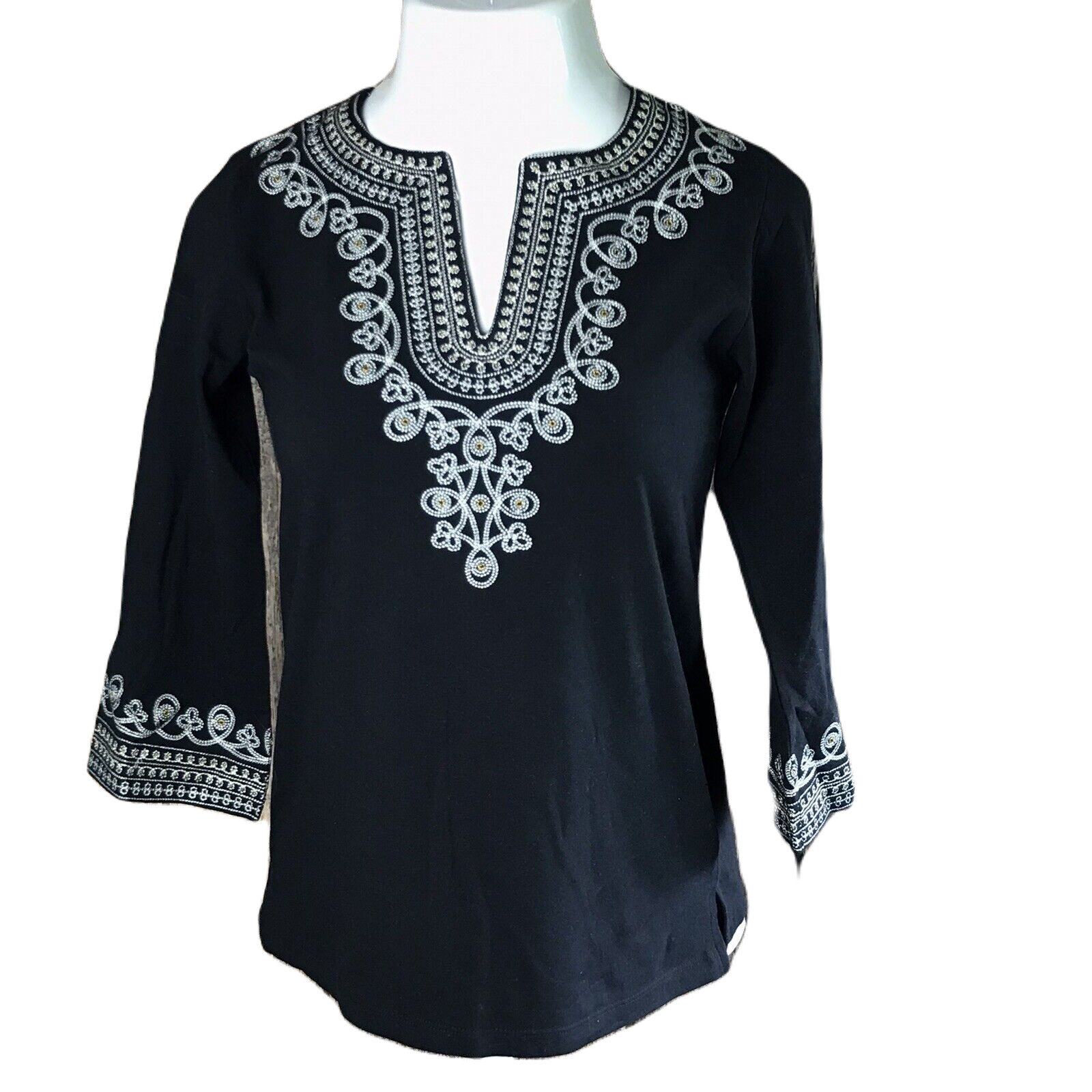 Ava & Grace Classy Shirt Blouse ~ Sz S ~ Black ~ 3/4 Sleeve ~ Stretch
