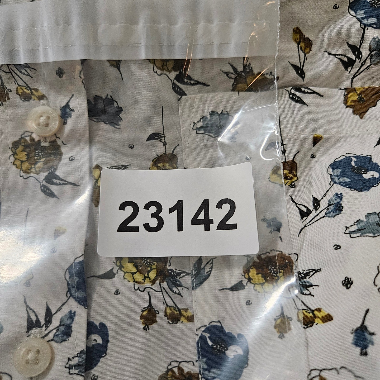 Duluth Trading Co Womens 1X Floral Button Up Shirt White Yellow Blue Long Sleeve