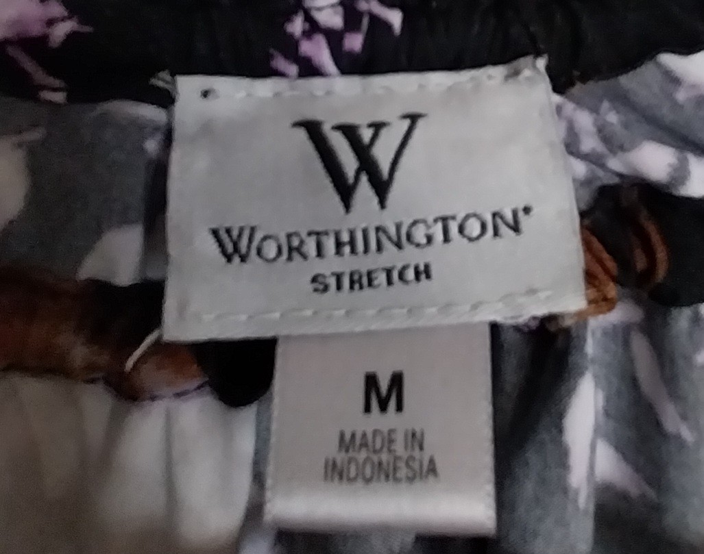 Worthington Stretch Womens Purple Black Floral Tunic Front Tie, Short Sleeve Med
