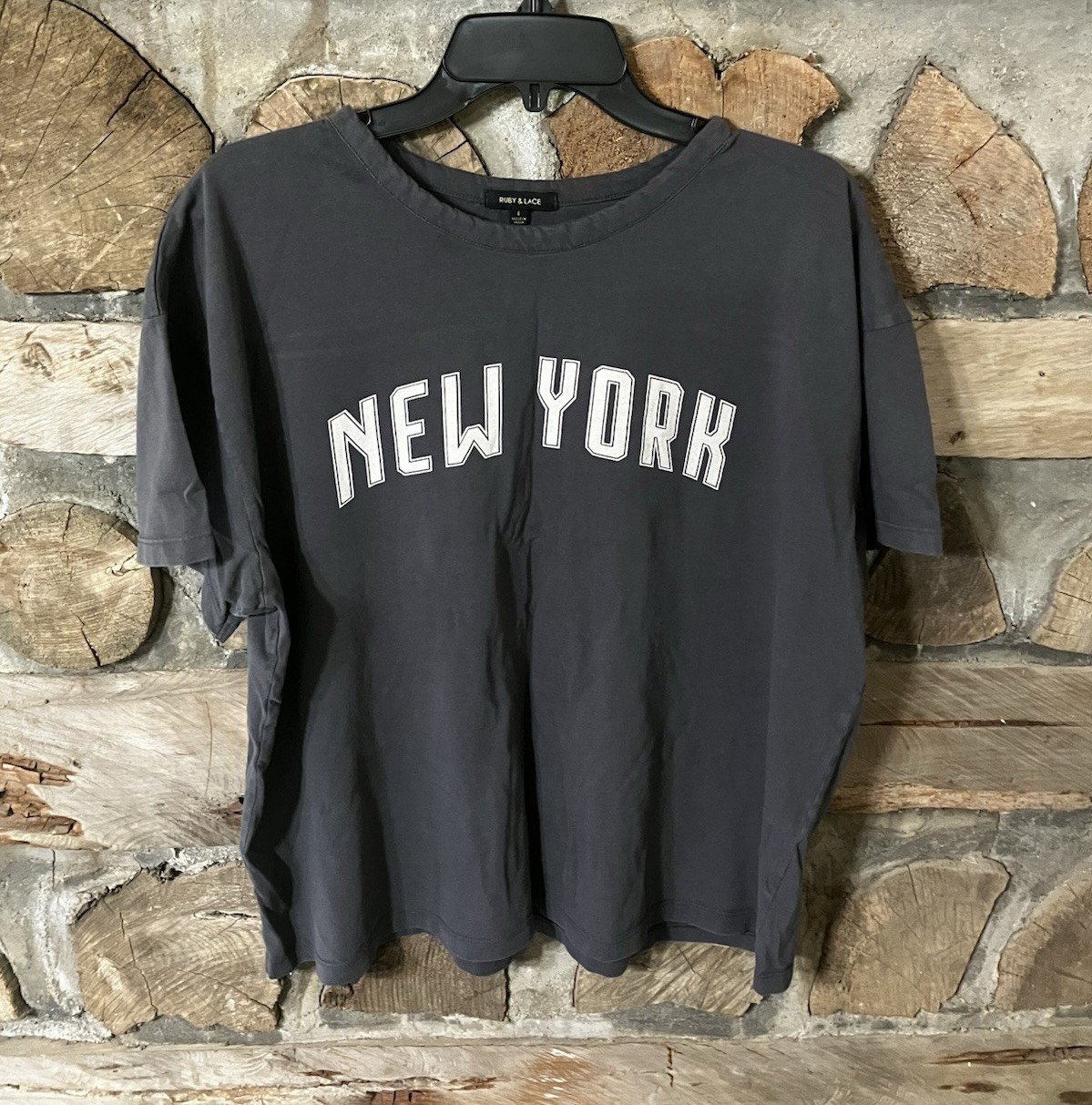 Ruby & Lace Women’s L Gray New York Graphic Crew Neck Cotton Relaxed T-Shirt