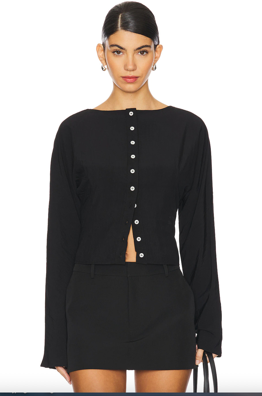 The Line by K Zhade Black Button Up Top Size Small