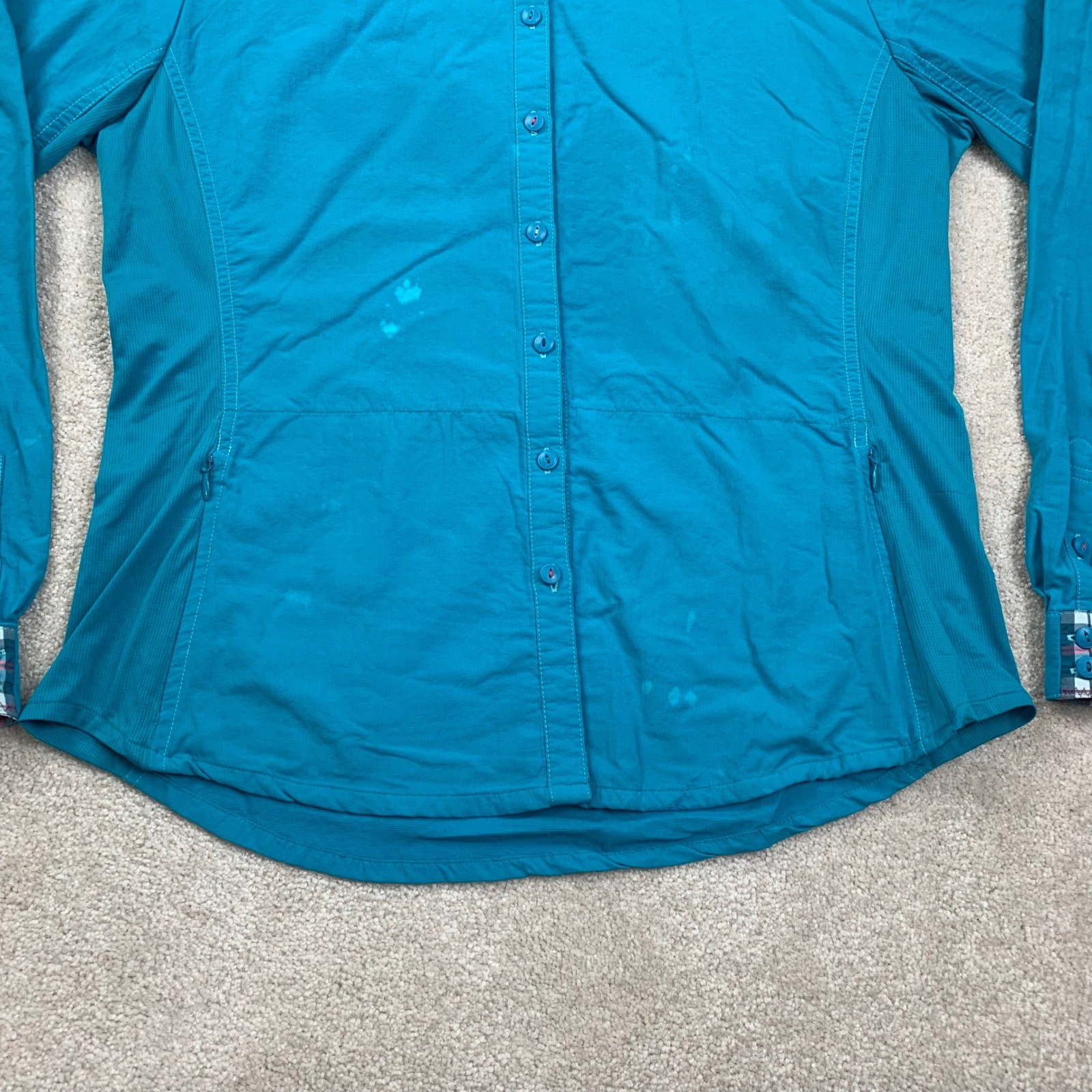 Kuhl Button Up Shirt Womens Large Teal Blue Long Sleeve Hiking Outdoor RN 108846