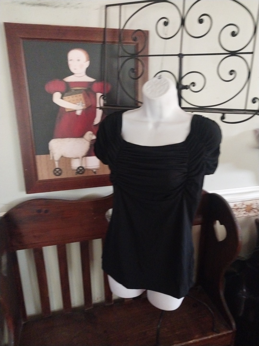 WORTHINGTON STRETCH SHIRT WASHABLE BLACK SOLID PLEATED FRONT SIZE M
