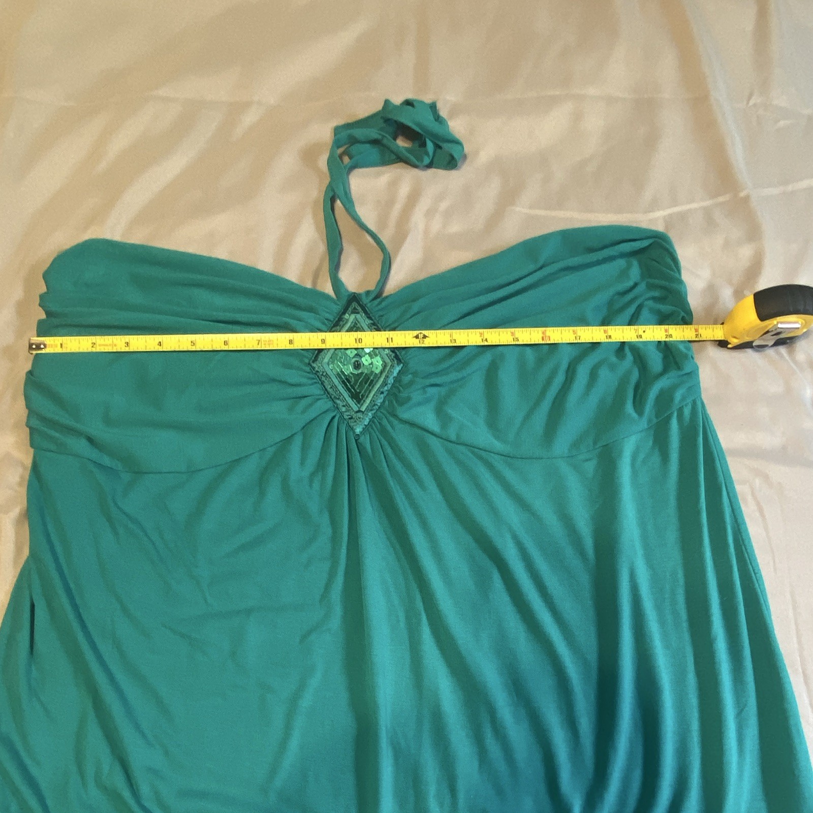Maurices Teal Solid Tube Tank Top Halter Strap Sequin Beaded Embroidered 2X