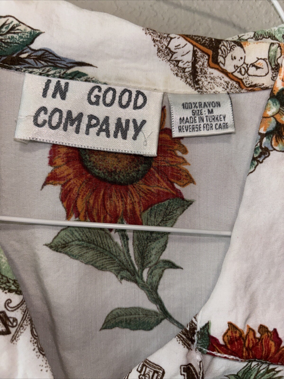 Vintage In Good Company Floral Button Down Short Sleeve Size M Shoulder Pads
