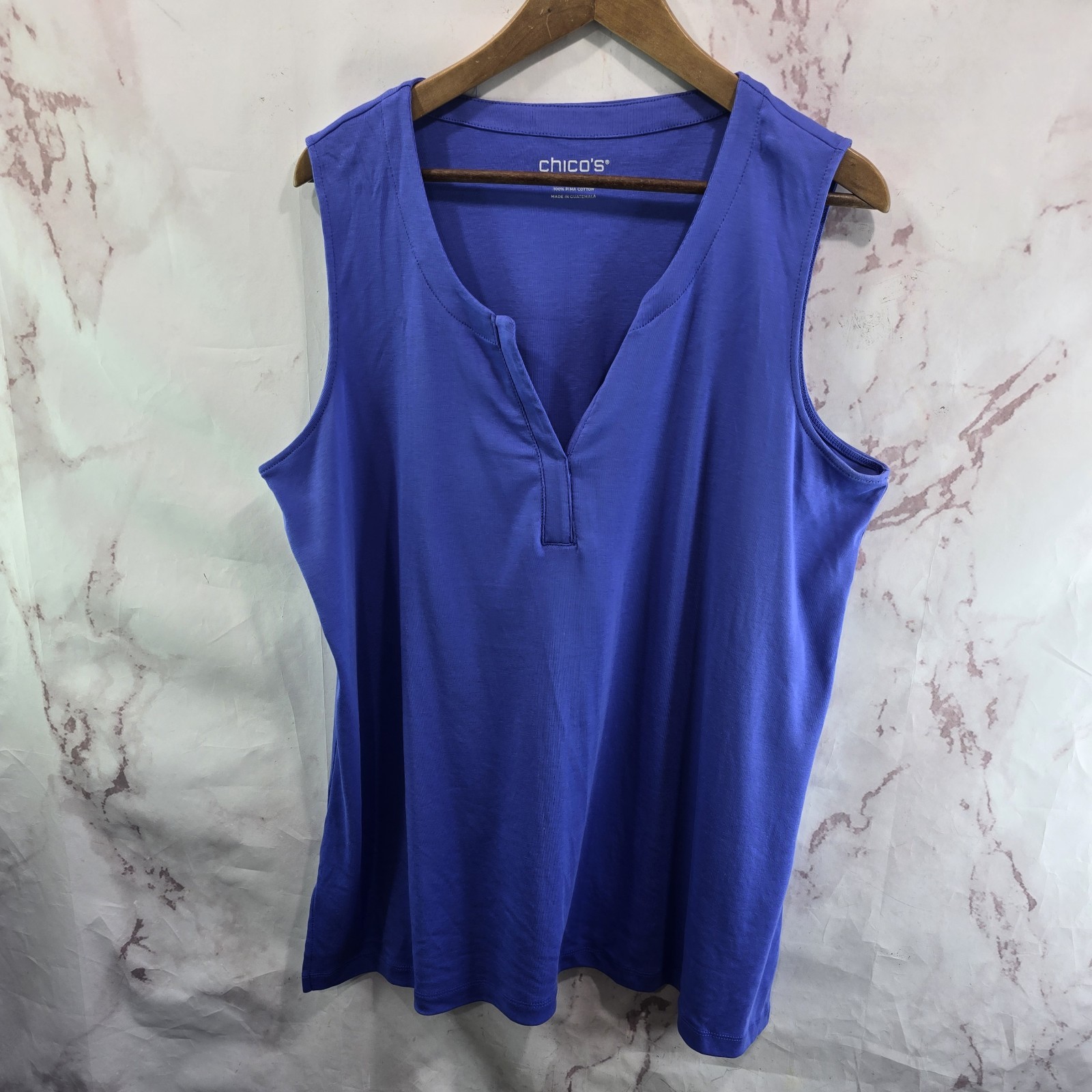 Chicos Tank Top Womens 3 XL Blue Pima Cotton Notch V Neck Indigo Periwinkle