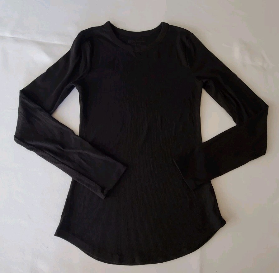 NOBO No Boundaries Women’s Sz Small Black Ribbed Knit Long Sleeve Fitted T Shirt