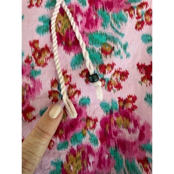 Love The Label Pink Floral Ikat Ruffle Flutter Sleeve Cotton Blouse Size Small