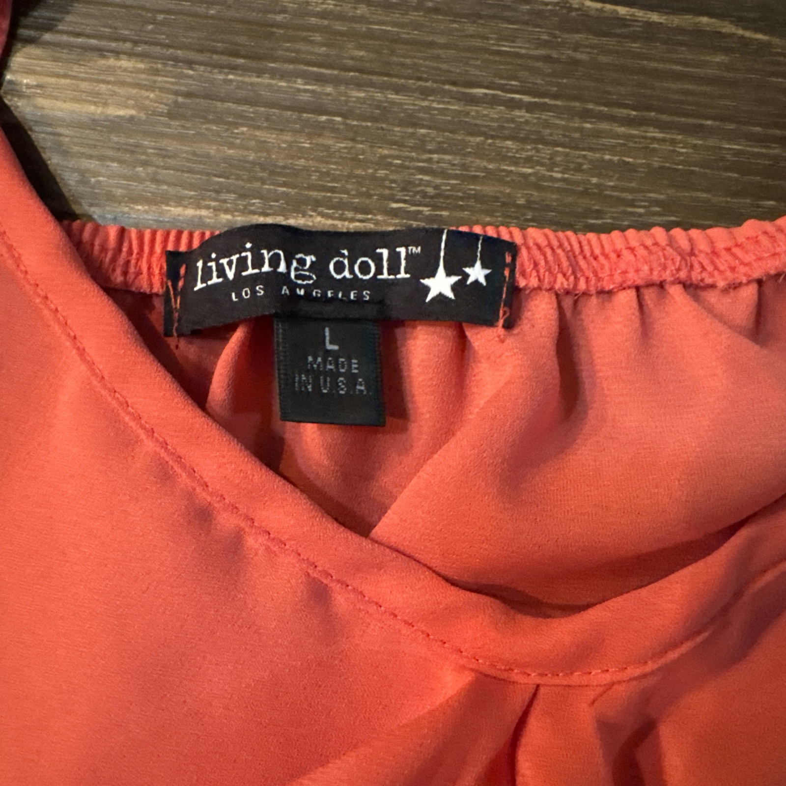 Living Doll Ruffle Spaghetti Strap Tank Top Large Salmon Color Y2K Polyester