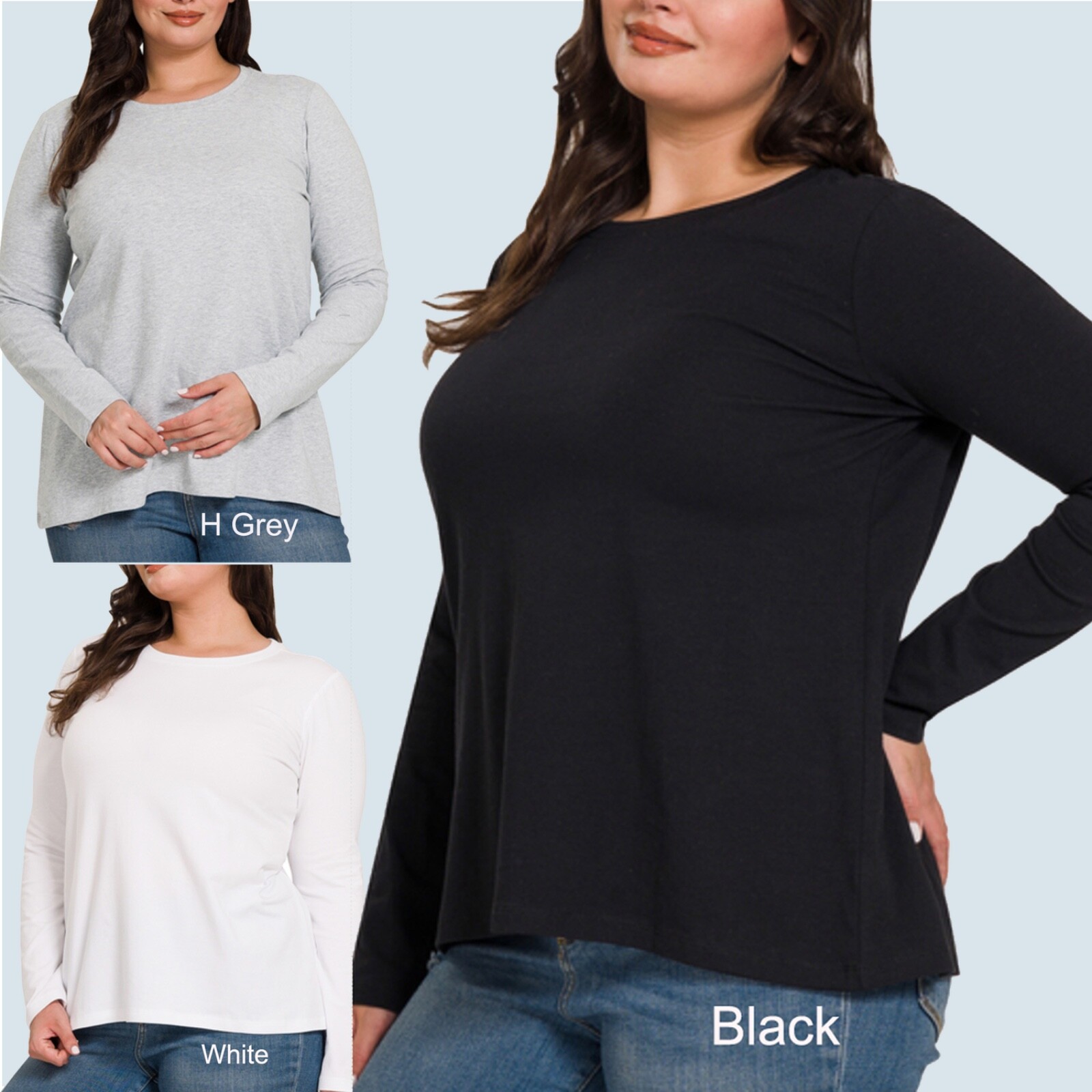 ZENANA 1055 PLUS Cotton Crew Neck Long Sleeve T-Shirt Knit Top