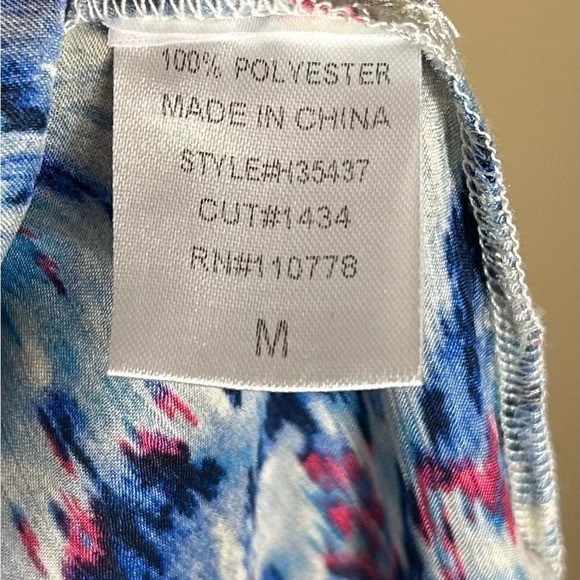 Hazel Blue Pink Ikat Abstract V-Neck Long Sleeve Blouse Top H35437 Womens M