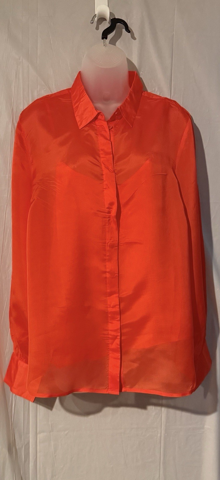 J.CREW Orange Chiffon Sheer Lightweight Button Front Collared Blouse Size 14