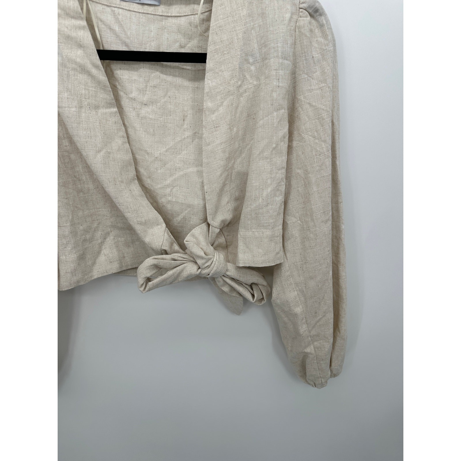 Sophie Rue Womens Cream Tie Front Linen Blend Cardigan Shirt Size L Boho Coastal