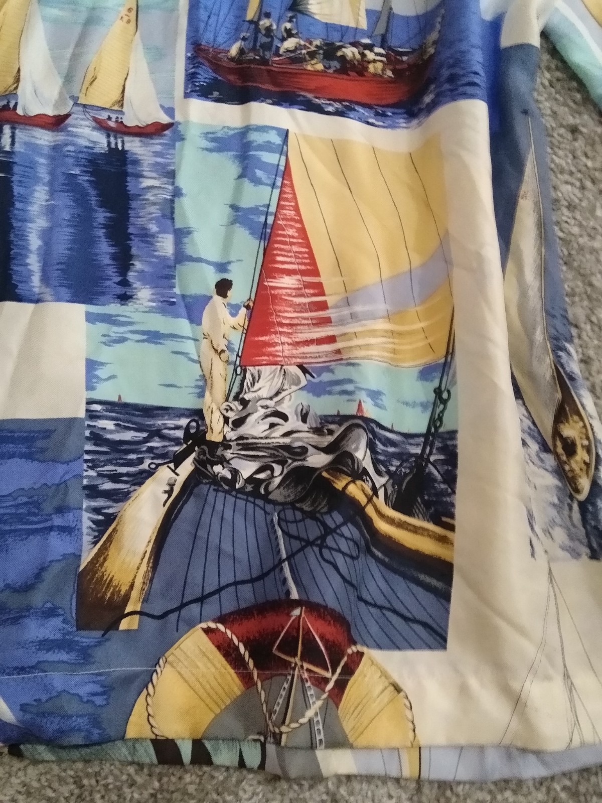 Button Down Shirt Nautical Sailing 100% Silk Blouse Vintage Doncaster Top L XL