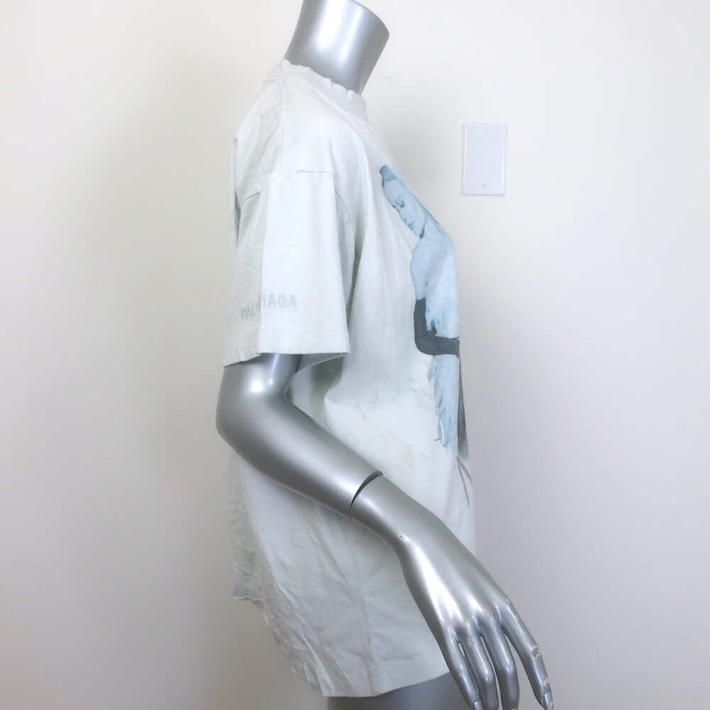Balenciaga Nicole Boxy T-Shirt Off-White Crinkled Cotton Size Small NEW