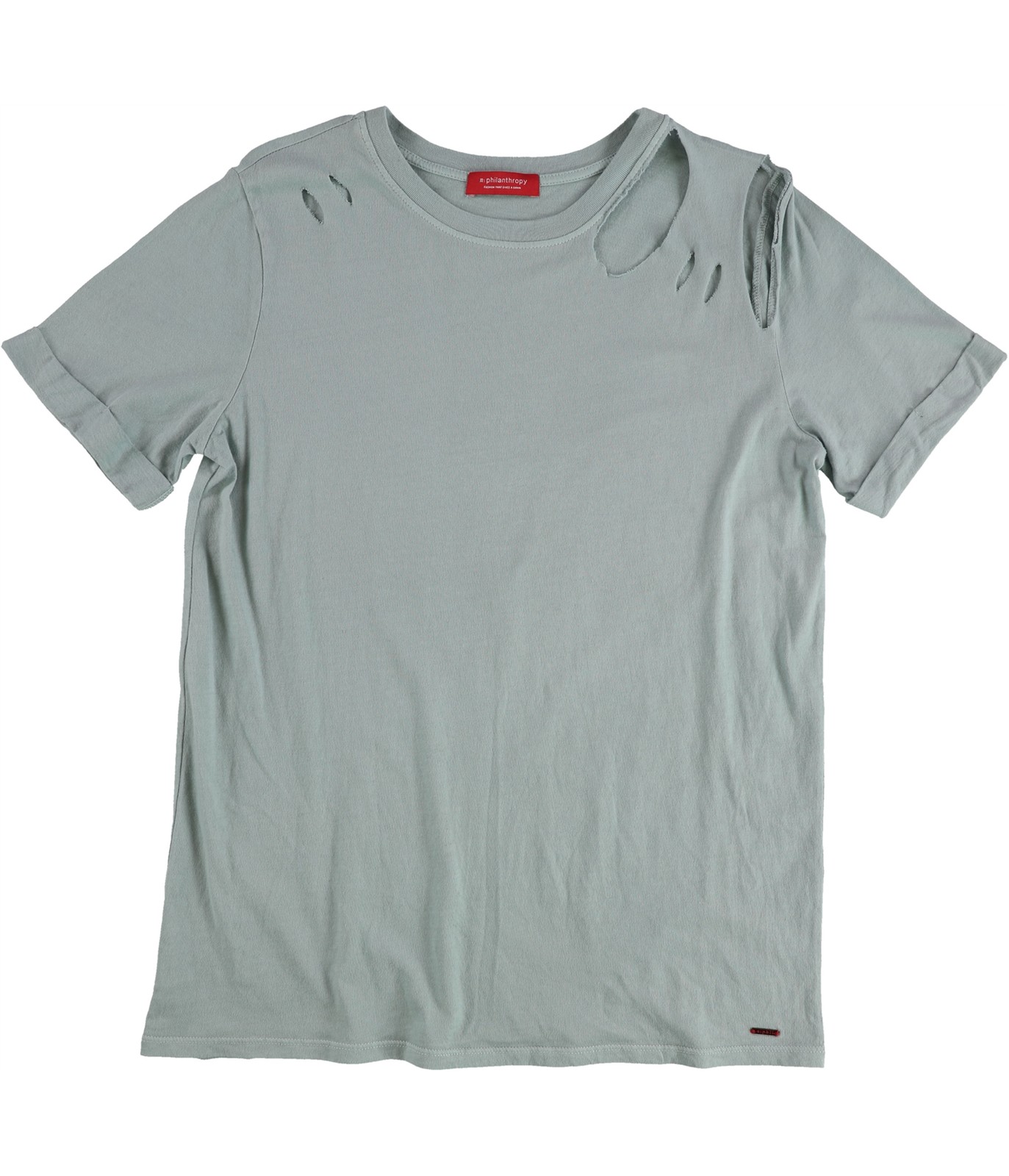 n:philanthropy Womens Distressed Cuff Sleeve Basic T-Shirt, sage, M