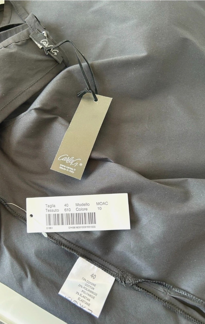 Carla G Top Crop A-Line Size Small Black Sleeveless Tie Back Cotton Italy NWT