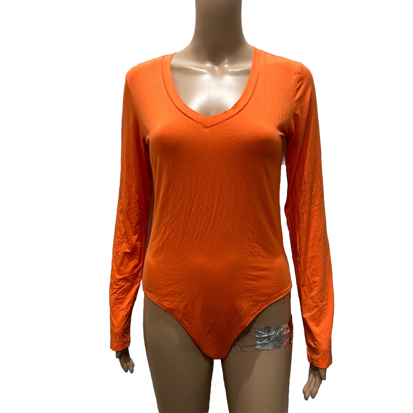Mangopop Womens Long Sleeve V Neck Orange Jersey Top NWT SzXL Bodycon