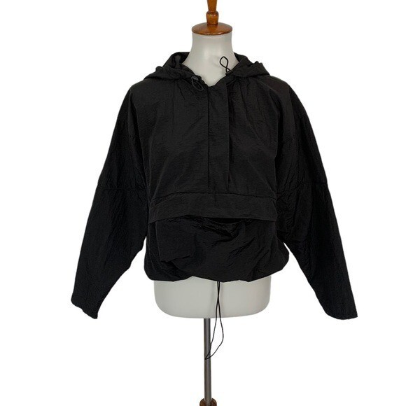 Favlux Black Lightweight Hooded Windbreaker Jacket Oversized Streetwear Large