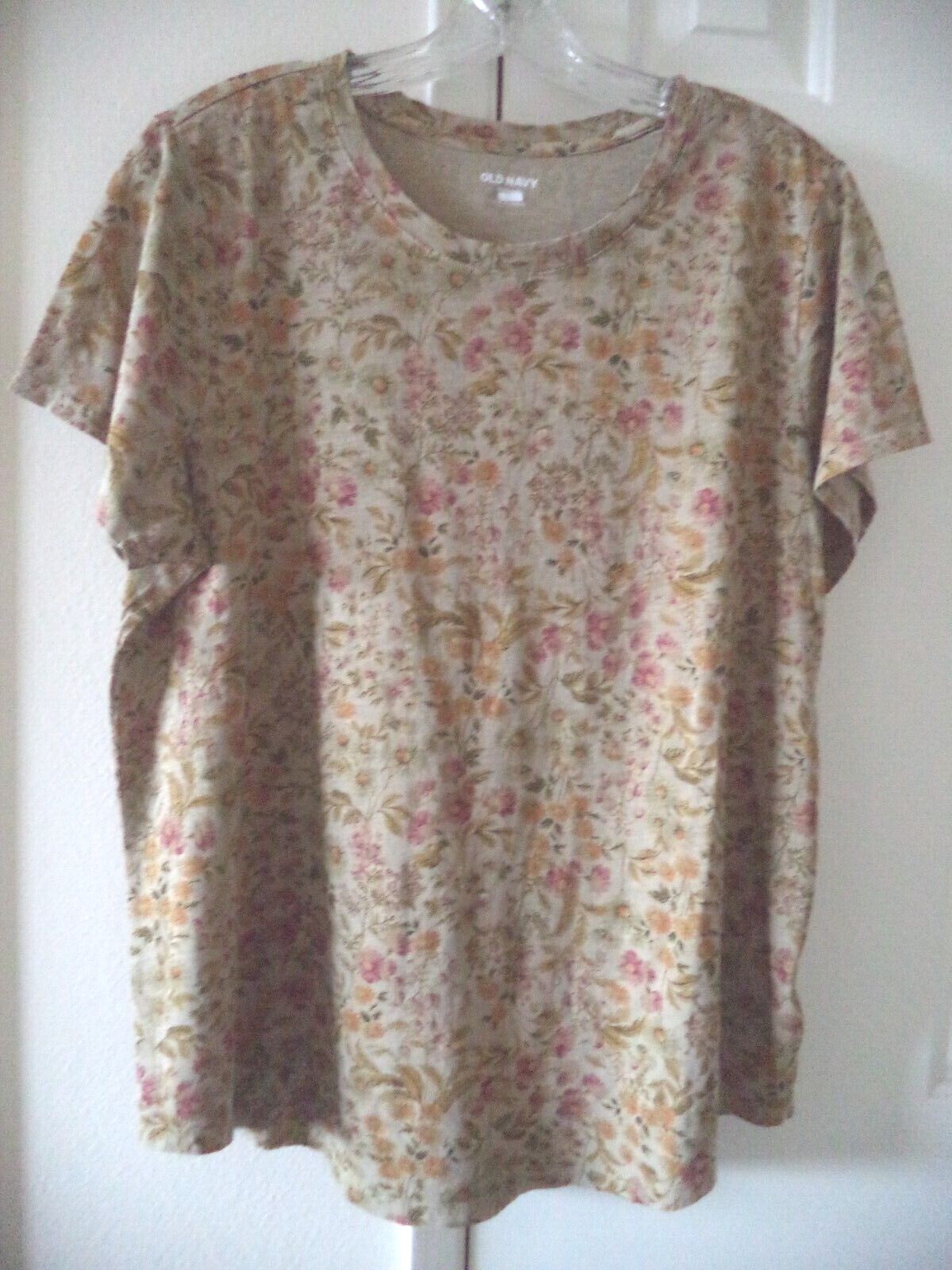 Muted Gold Spicy Mustard & Subtle Red Orange Floral Tshirt Knit Top 26 28 4XL 4X