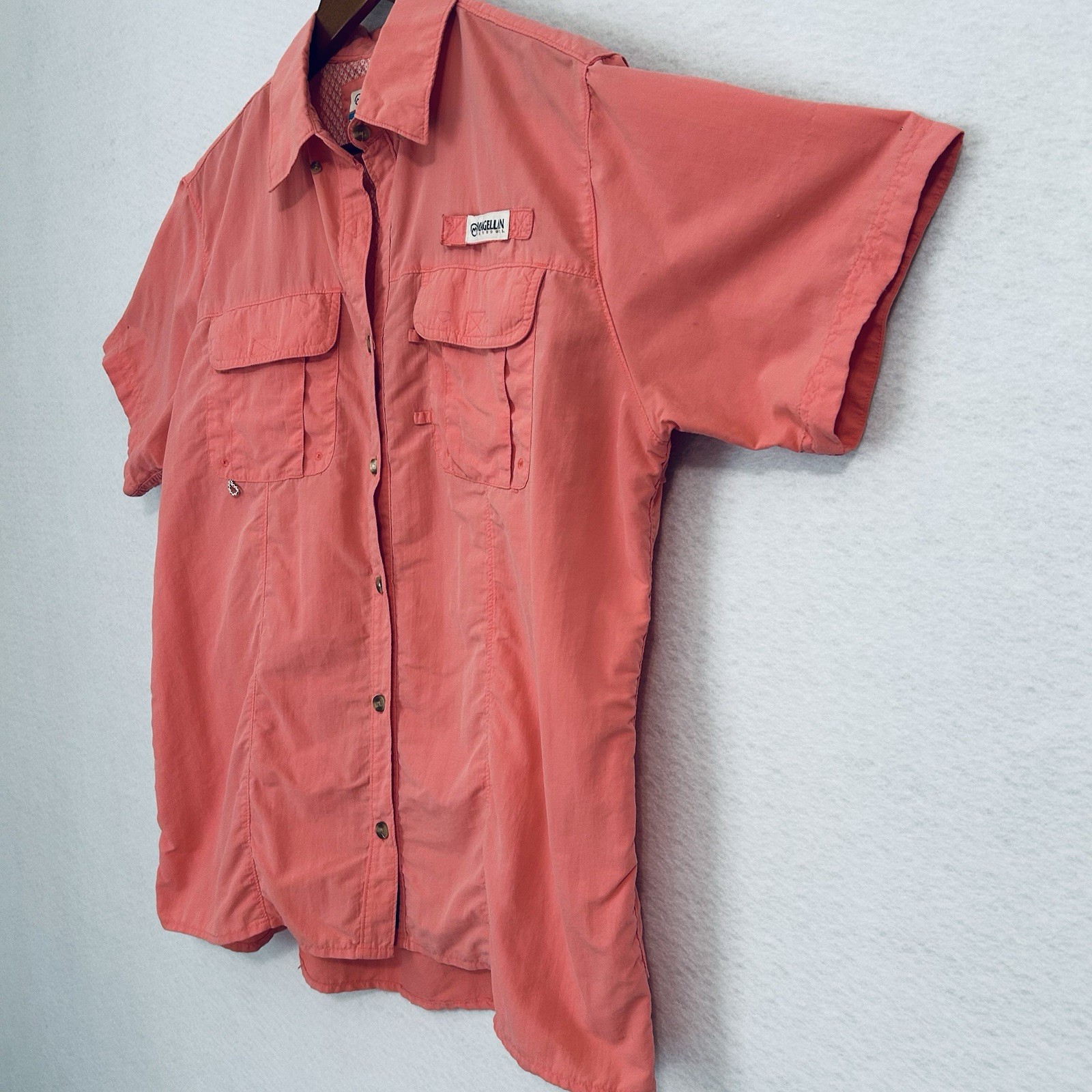 Magellan Fish Gear Shirt Women XL Coral Button Up Pocket Utility Sport Outdoor