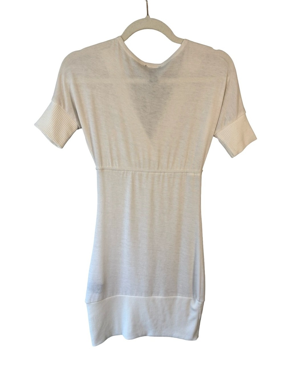 Seductions Ivory Deep V-Neck Short Sleeve Knit Top Size S Minimalist Neutral