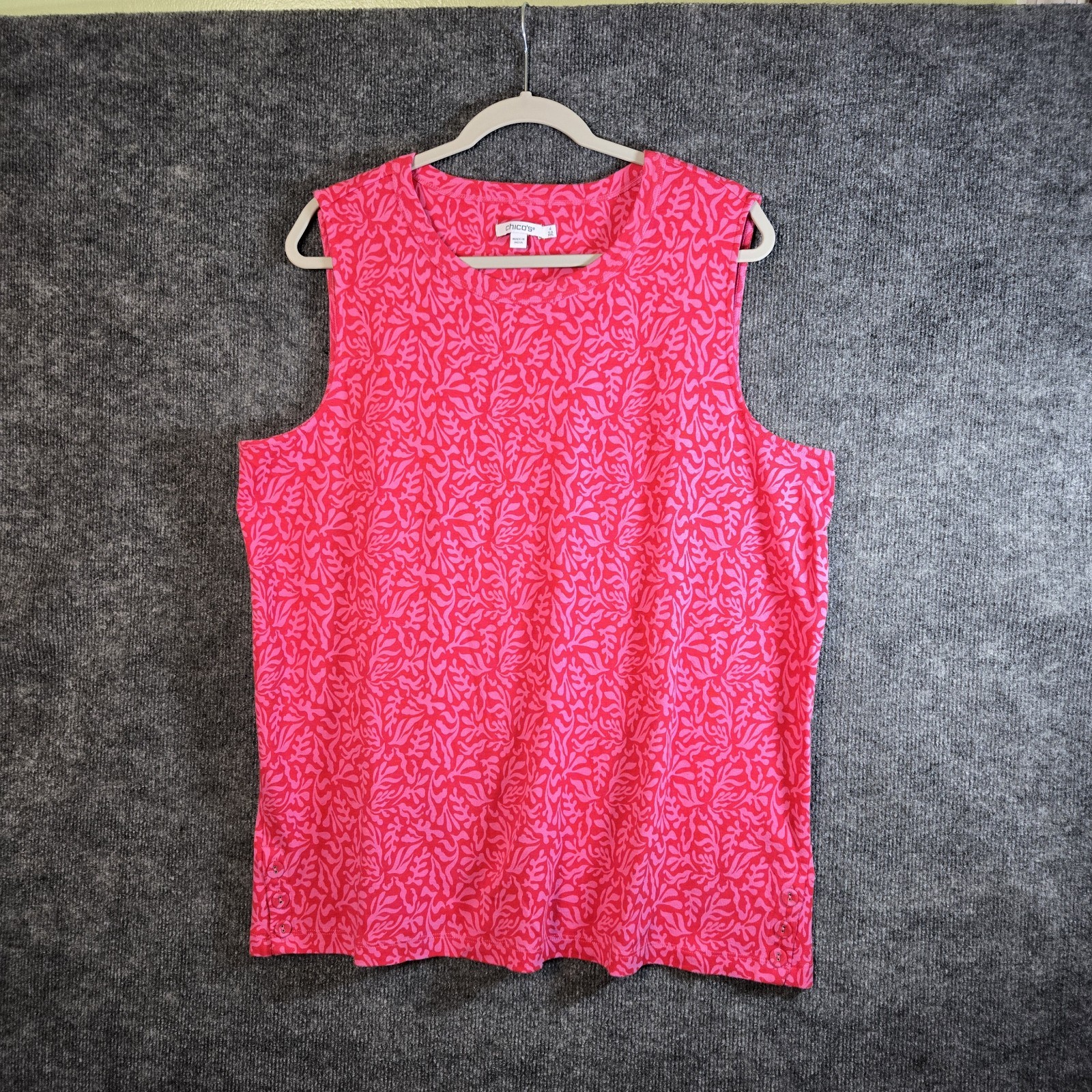 Chicos Top Womens XL Pink Floral Cotton Sleeveless Outdoor Colorful
