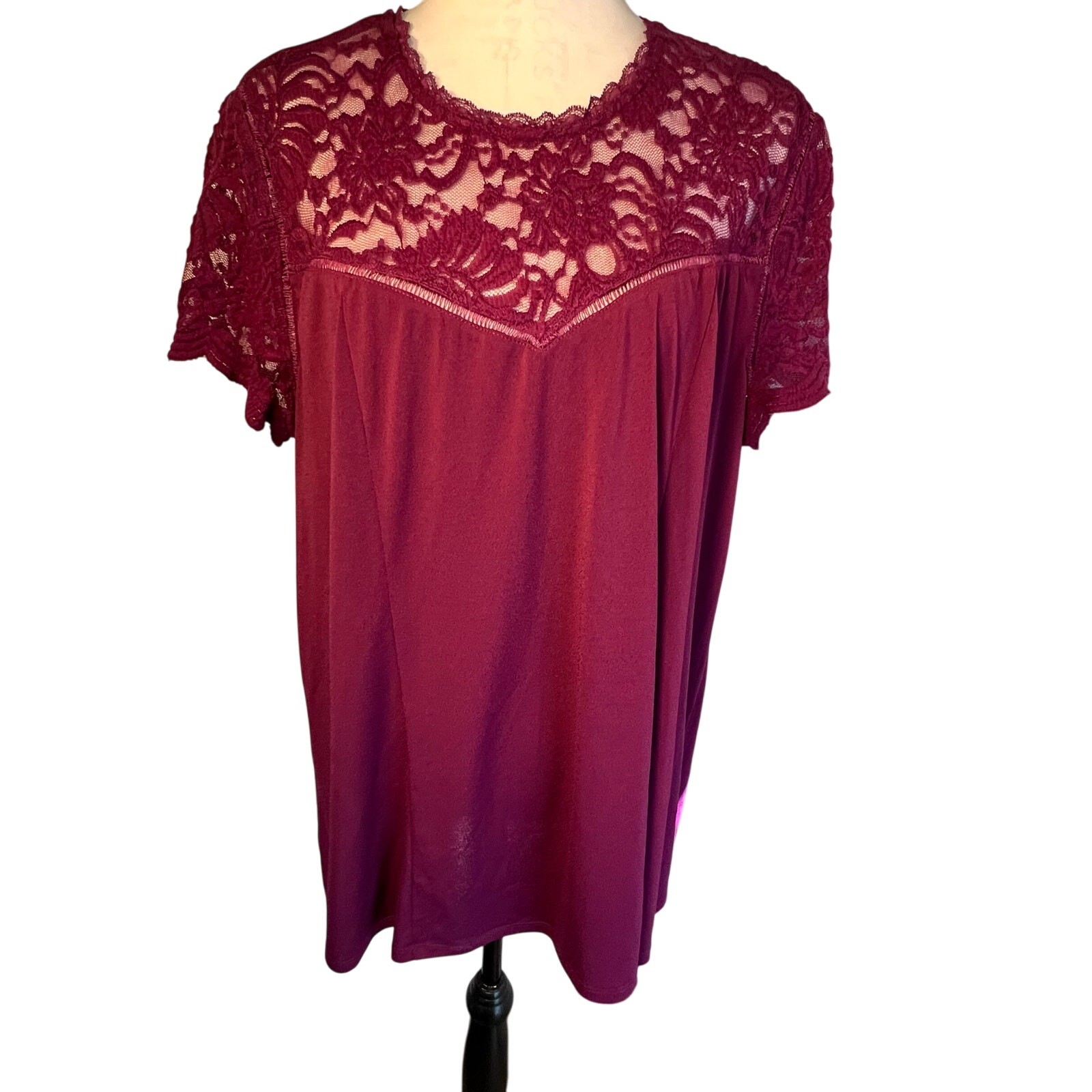 Torrid Knit Lace victorian baby doll purple magenta pleated stretchy Size 2X