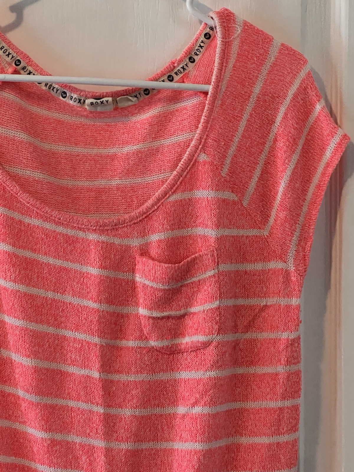 ROXY Womens Without You Scoop Neck Summer Knit Top Pink Coral Stripe Size Small