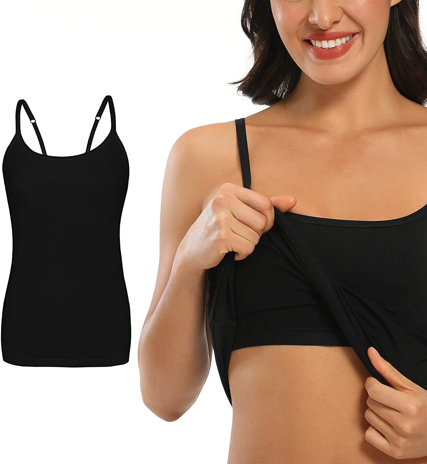 US Camisole Women Cami with Built-in Shelf Bra Stretch Spaghetti Strap Tank Tops