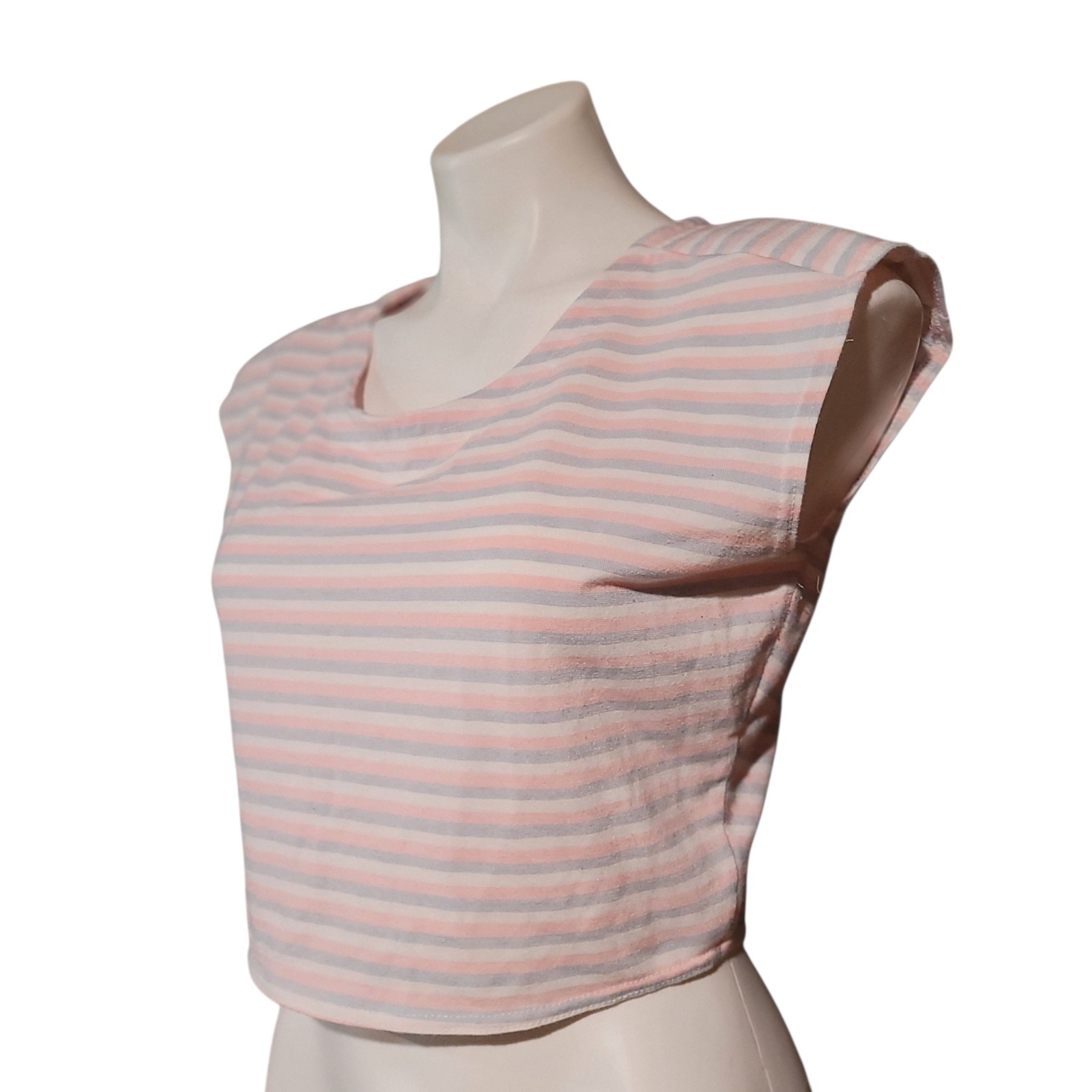 Vintage Nicole Wior Striped Crop Top Size Medium Pink Gray White