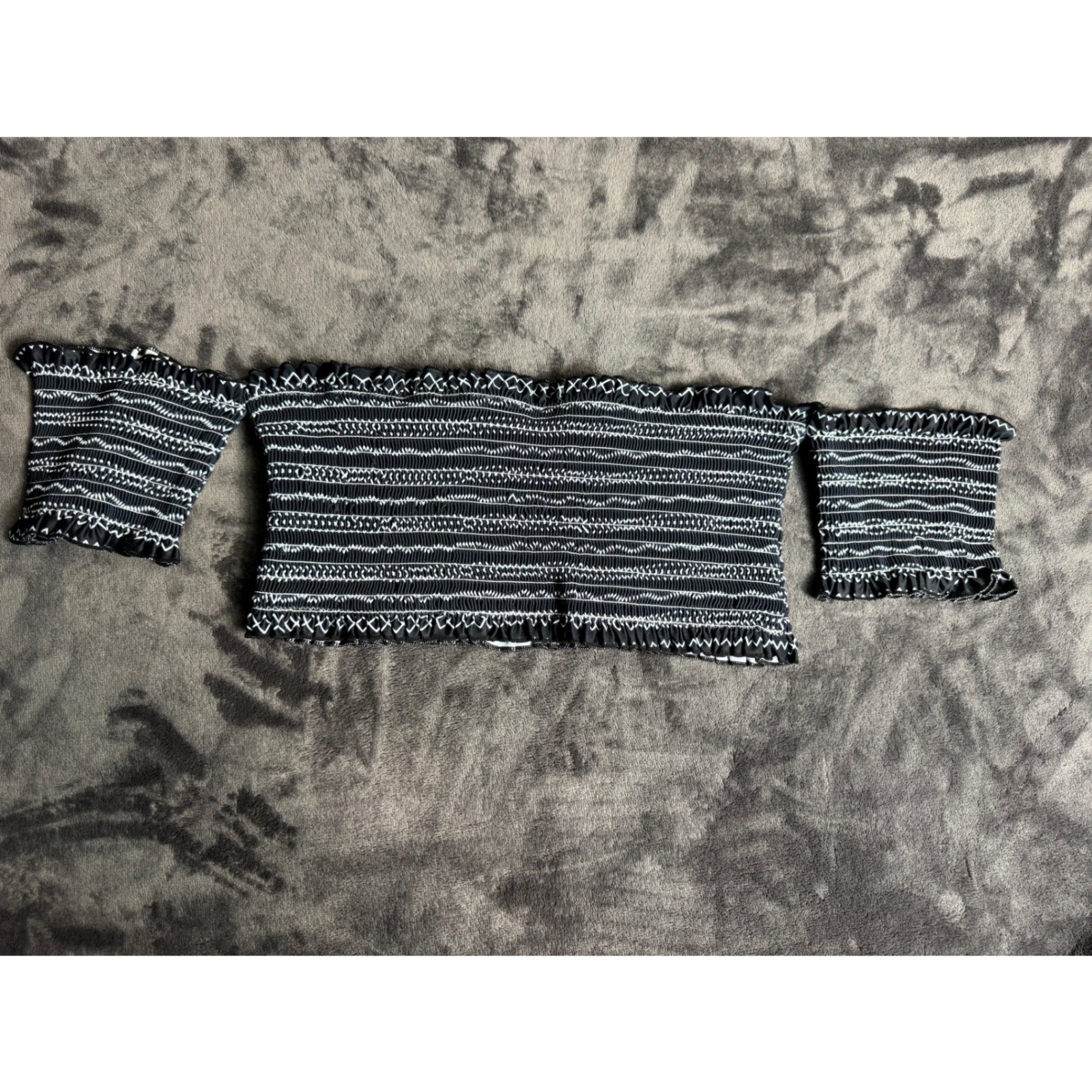 Black White Smocked Off The Shoulder Top with Arm Bands Size
