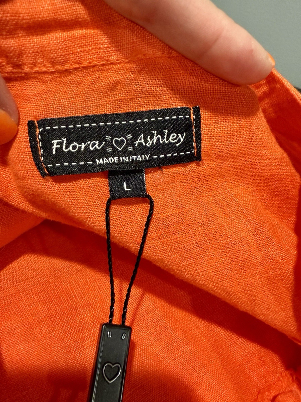 Flora Ashley Women’s Orange 100% Linen Solid V-Neck 3/4 Sleeve Button Blouse