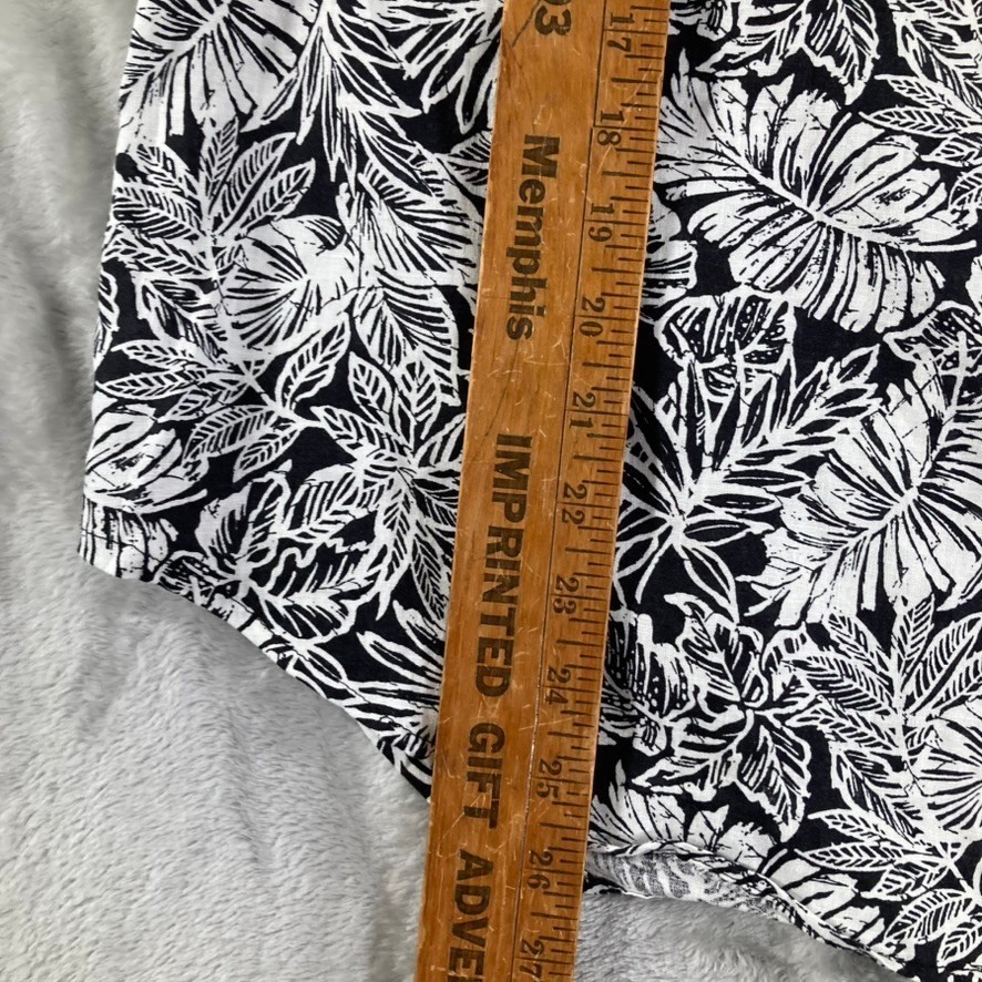 Jones New York JNY Womens 1X Top Black White Tropical Leaf Linen Blend NWT