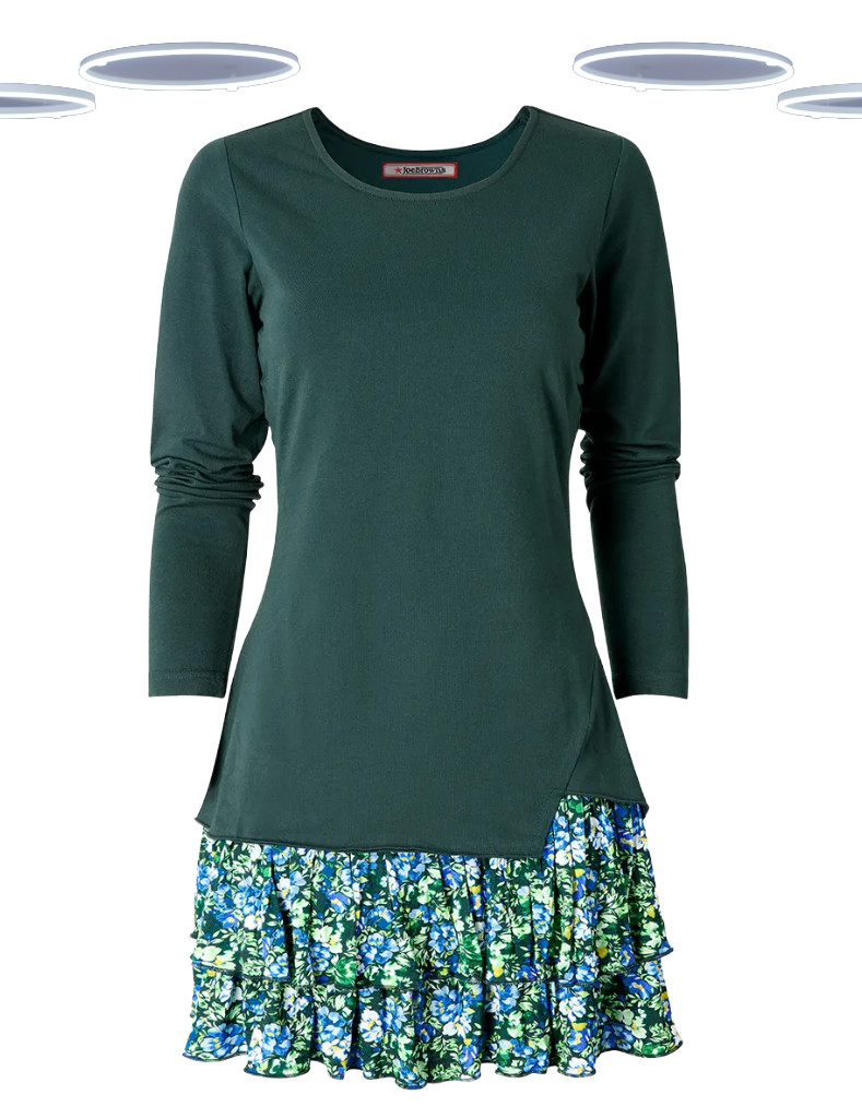 Ex Joe Browns Floral Tunic Top Green Jersey Long Sleeve Tiered Womens