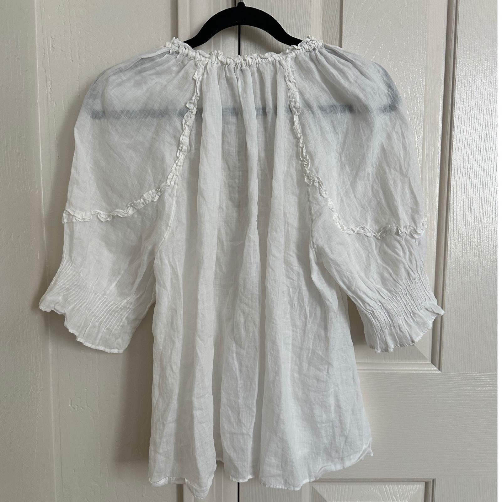 Wilfred White Lightweight Ruffle Neck Tie Front Blouse Top Small Coastal Cowgirl