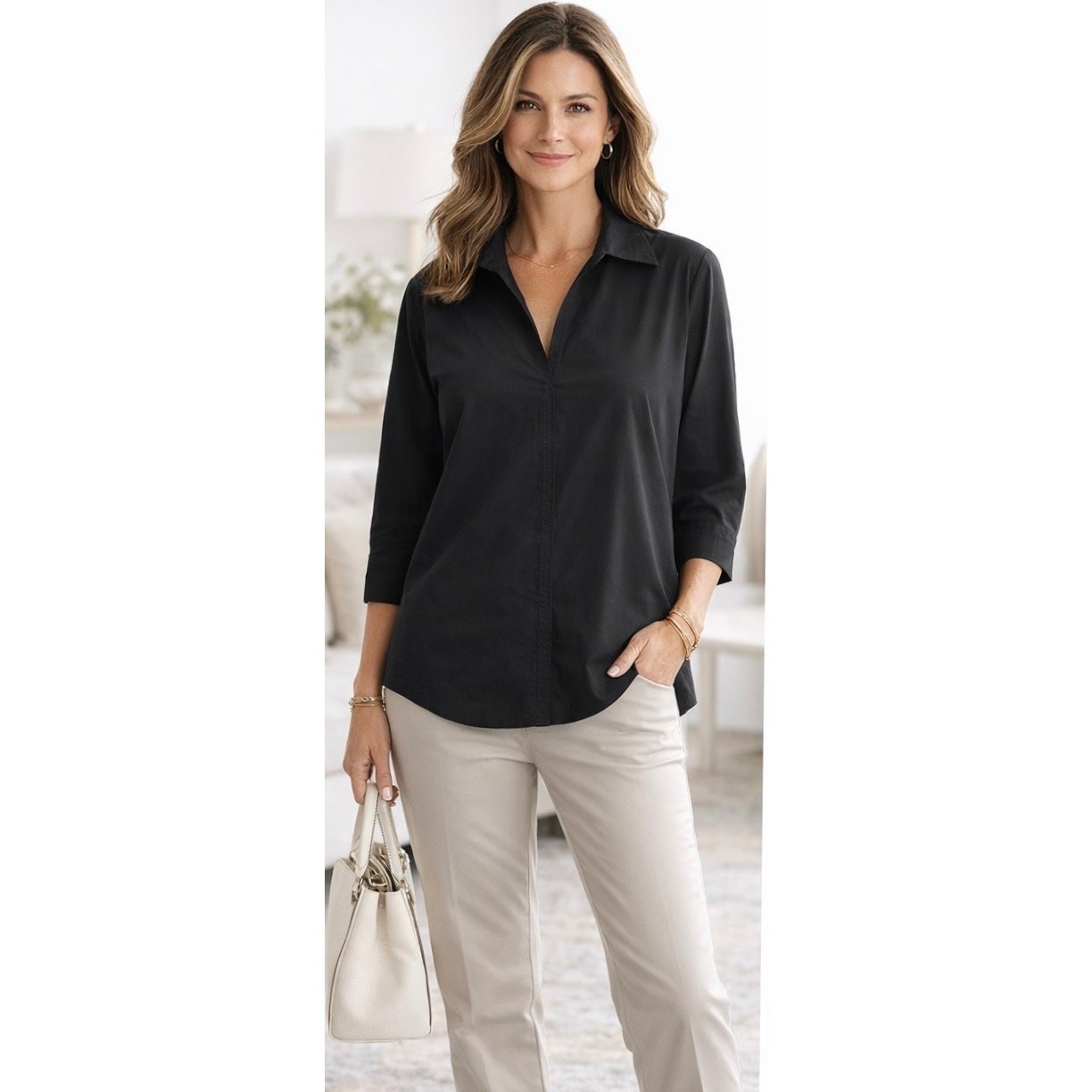 Evelyn & Arthur Black Blouse Women’s Long Sleeve Top Size L