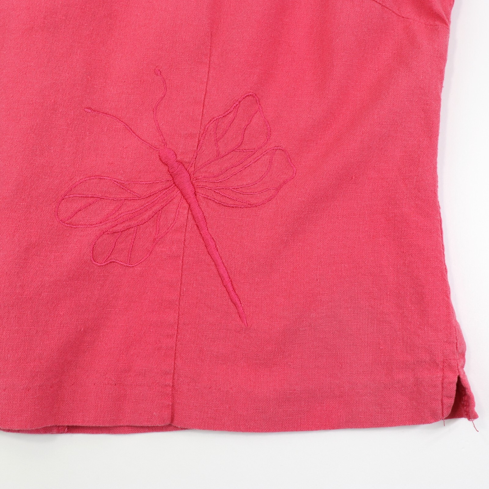 Basic Editions Pink Sleeveless Back Button Top Size 18 Embroidered Dragonfly