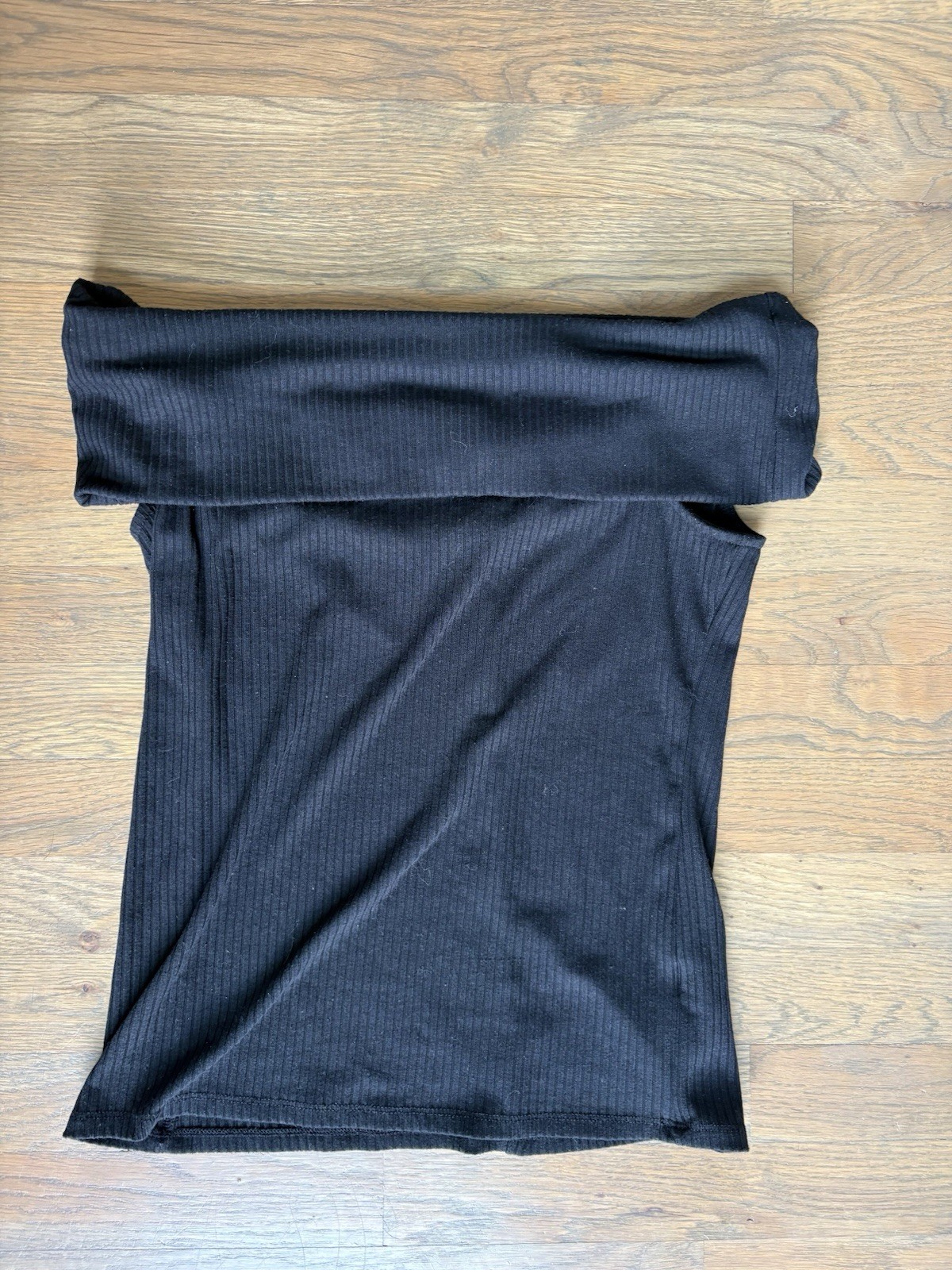 A New Day Off The Shoulder Ribbed Black Minimalist Casually Elegant Top Sz M