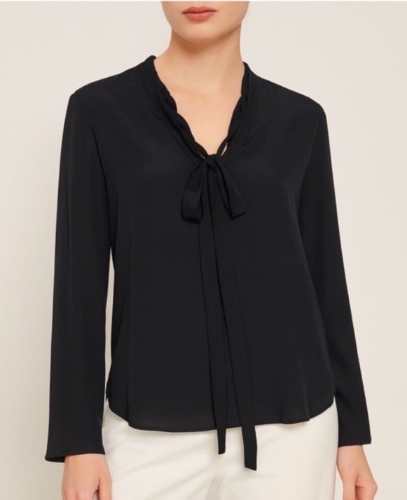 Sandro Silk Tie Neck Blouse Black Long Sleeve Size 2