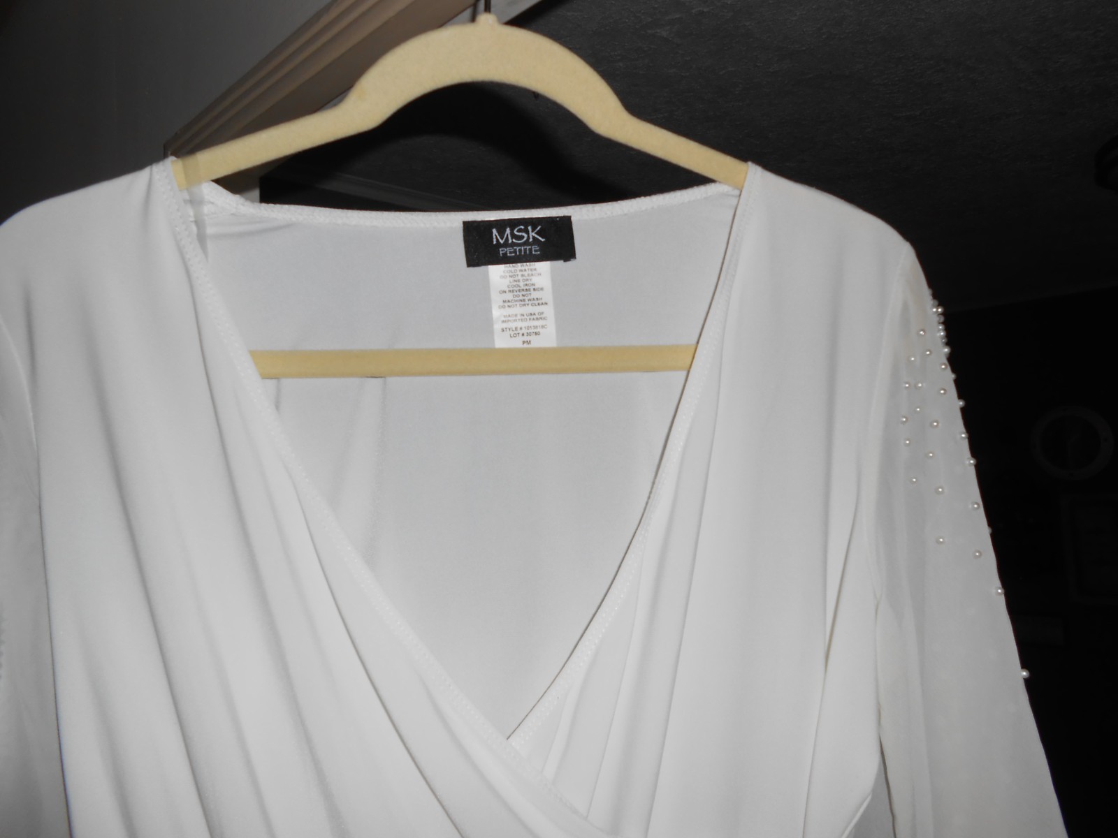 MSK Women’s Pearl slit sleeved Top. White Size PM NWT DRESSY SEXY