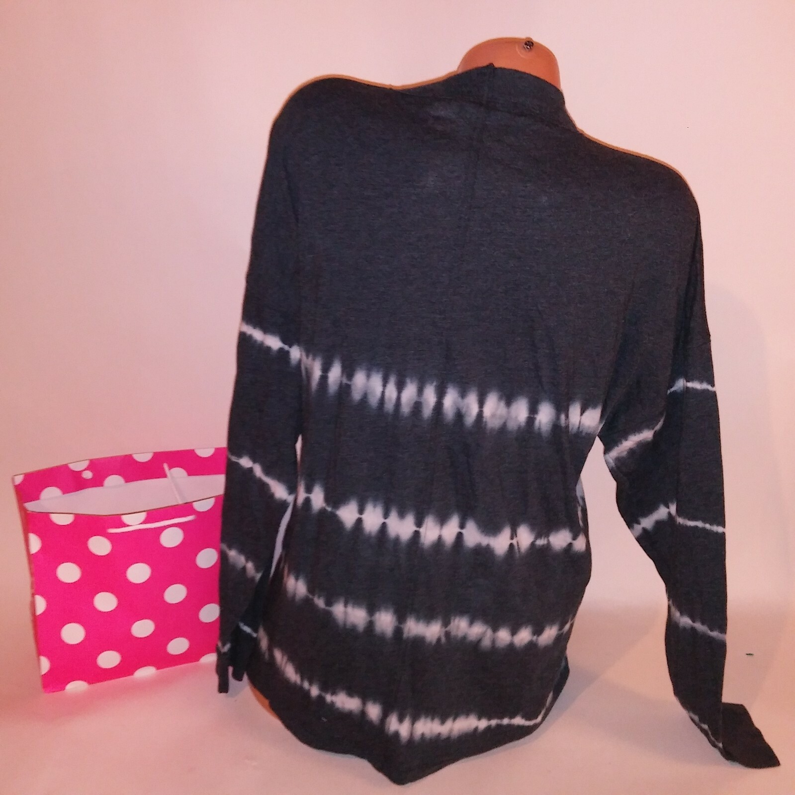 Victoria Secret PINK T Shirt Gray White Tie Dye Long Sleeve Oversized Loose