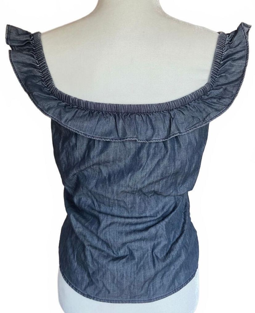2000’s Denim & Supply Ralph Lauren Chambray Off-Shoulder Ruffle Top y2k Fairy