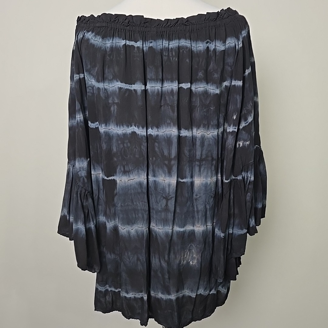 Elon Black Tie Dye Off Shoulder Large Bat Wing Tunic Top OS One Size